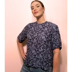 Natalie Martin Beautiful Blue Floral Damask Print Silk Top  ~ NWT ~ Sz M